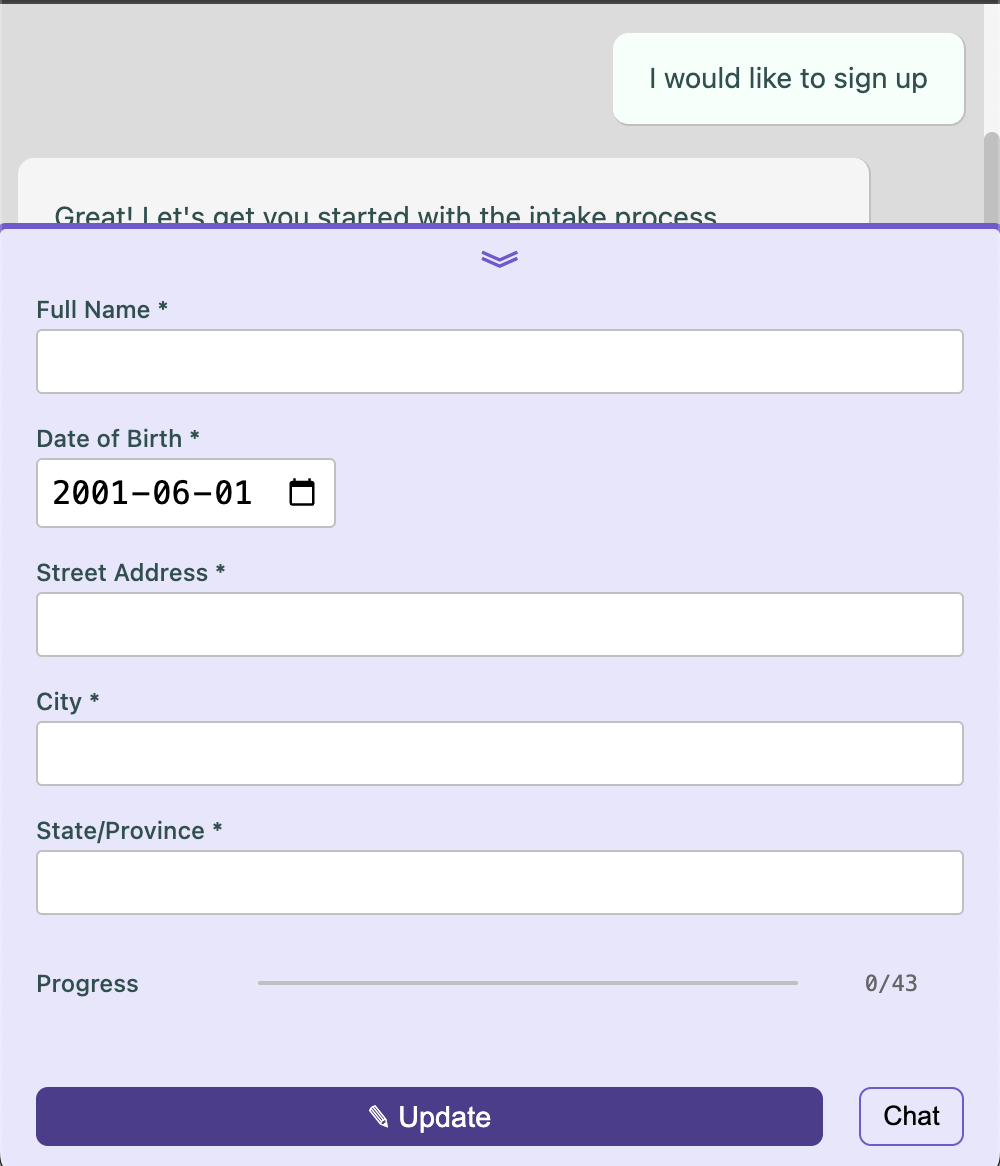 Intake bot collecting form data