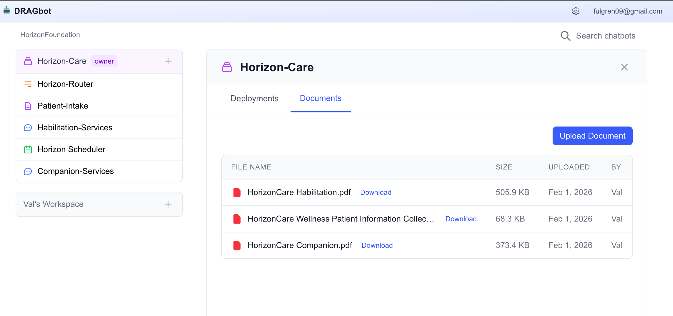 Bot Spaces team dashboard