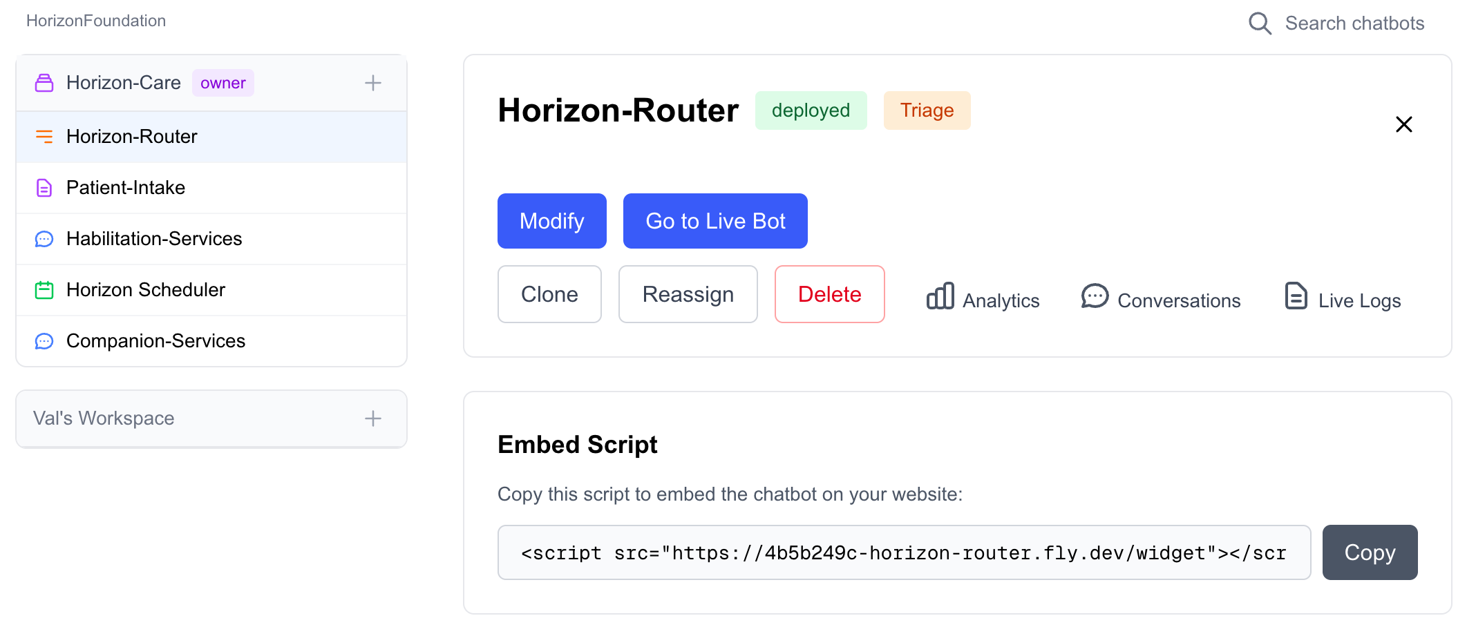 Screenshot of DRAGbot dashboard showing bot spaces and deployments