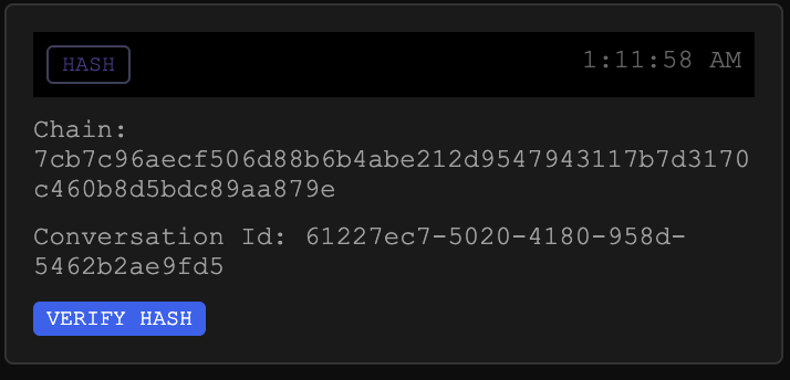 Verification endpoint showing integrity check